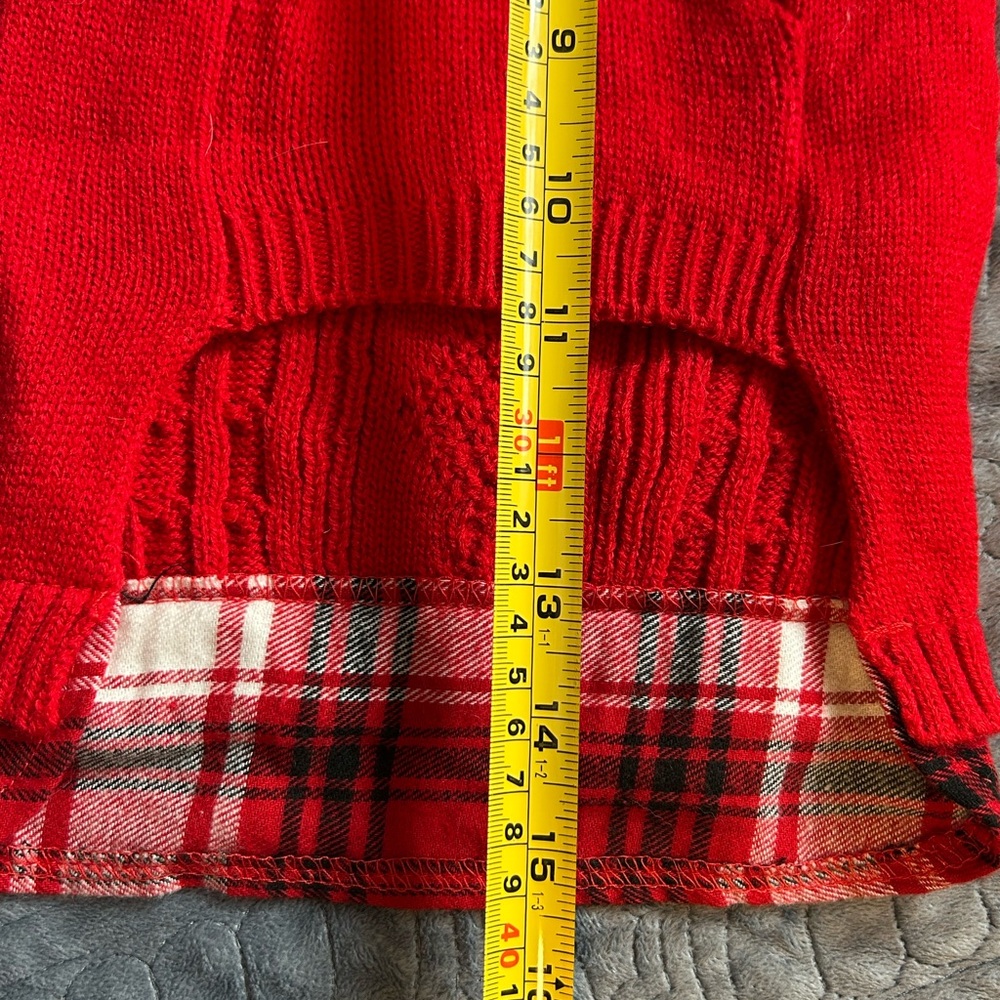 Red Cable Knit Dog Sweater w/ Flannel & Turtleneck | Small Winter & Christmas - Picture 4 of 4